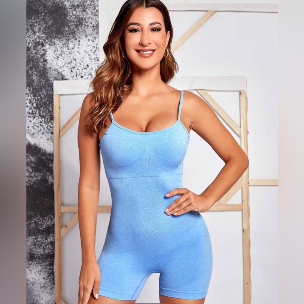 Solid Backless Sports Romper